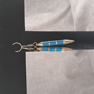 Vintage 2" 925 Sterling Silver with Turquoise Cylindrical Bullet Earrings VG